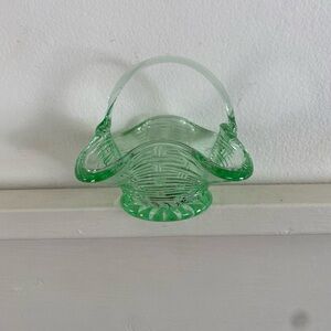 Green Pressed Glass Basket Dish